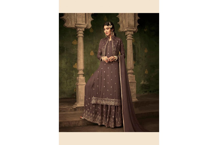 Light Brown Pure Georgette Sharara Suit
